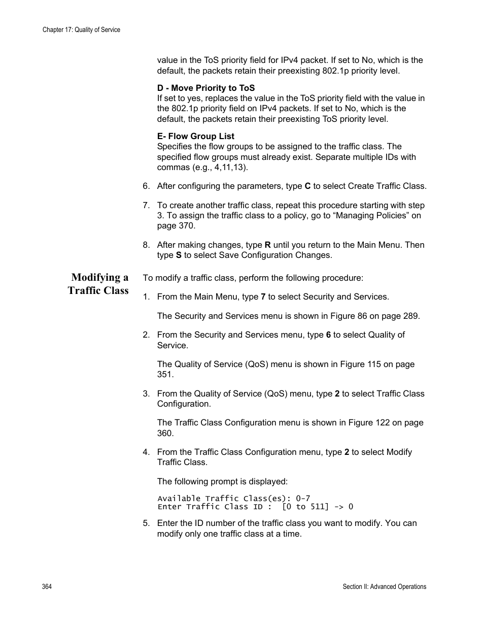 Modifying a traffic class | Allied Telesis AT-S63 User Manual | Page 364 / 908