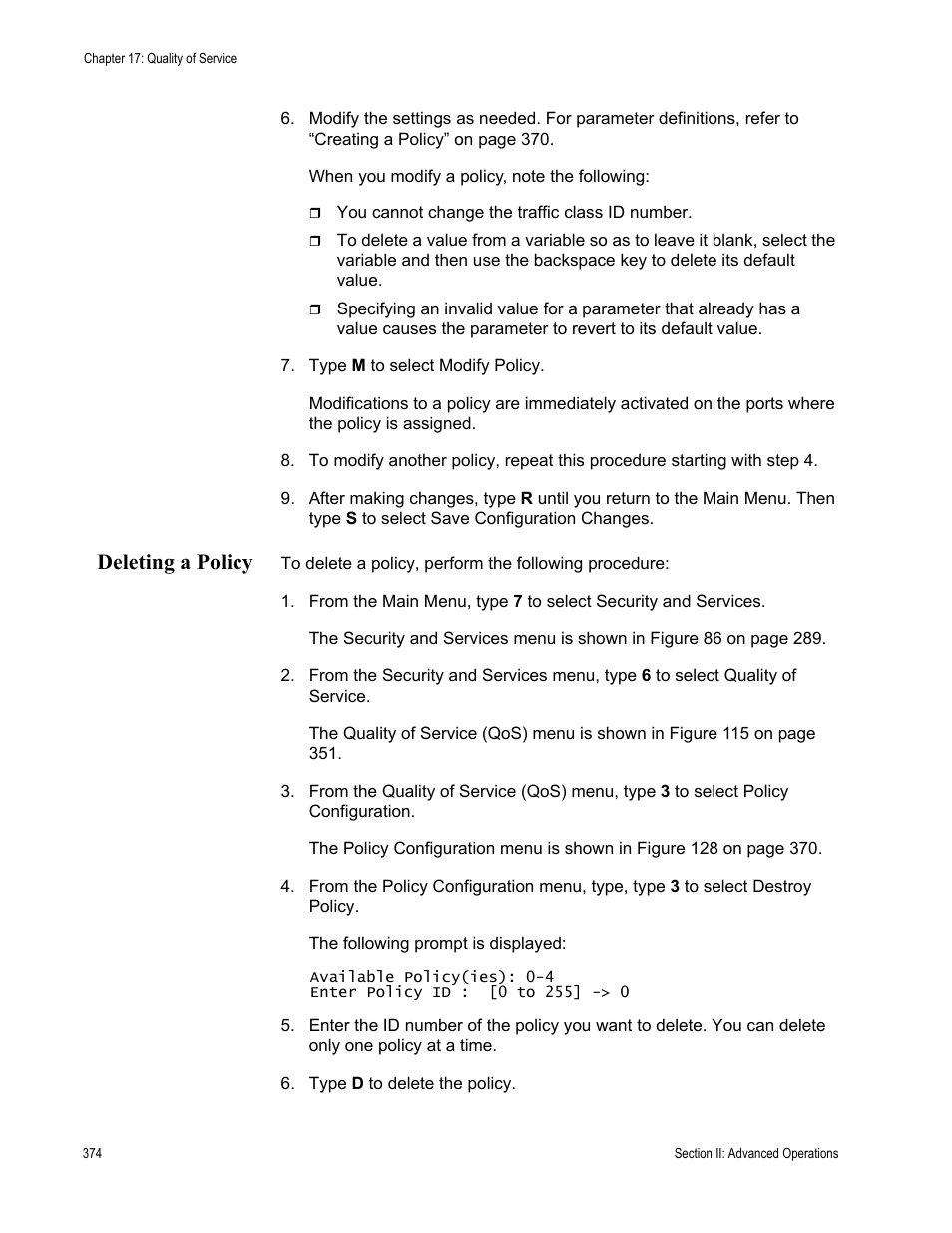 Deleting a policy | Allied Telesis AT-S63 User Manual | Page 374 / 908