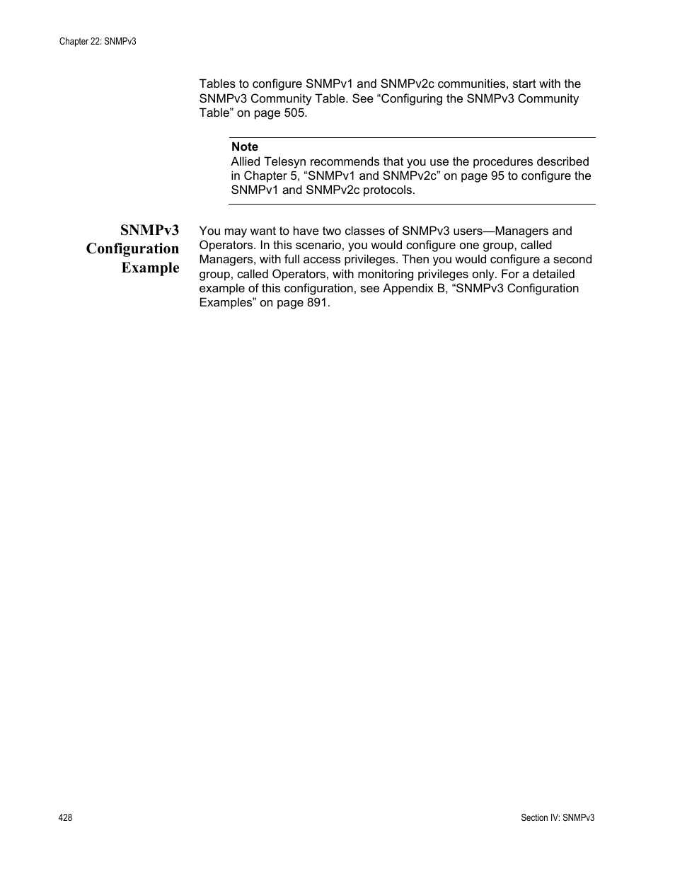 Snmpv3 configuration example | Allied Telesis AT-S63 User Manual | Page 428 / 908