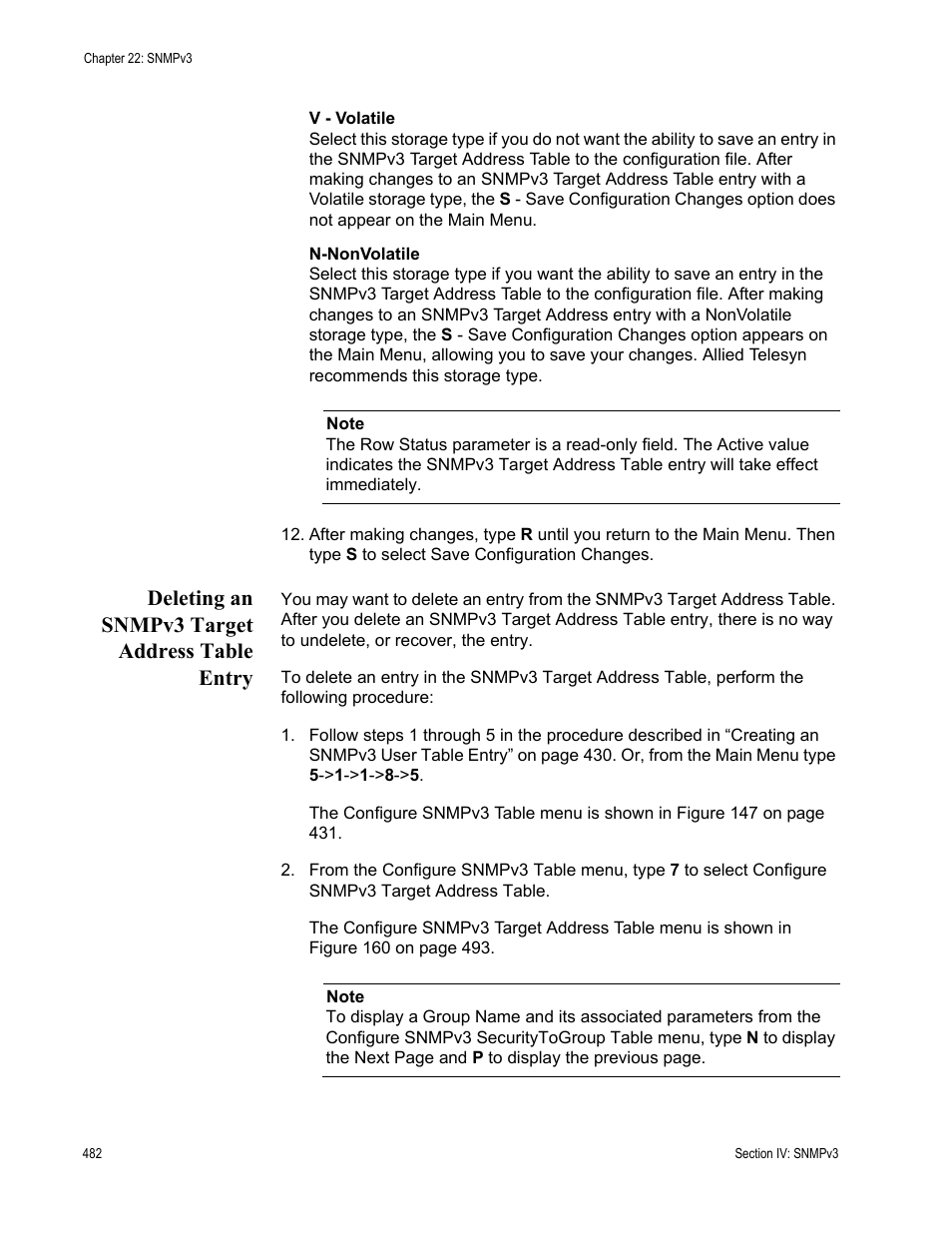 Deleting an snmpv3 target address table entry | Allied Telesis AT-S63 User Manual | Page 482 / 908