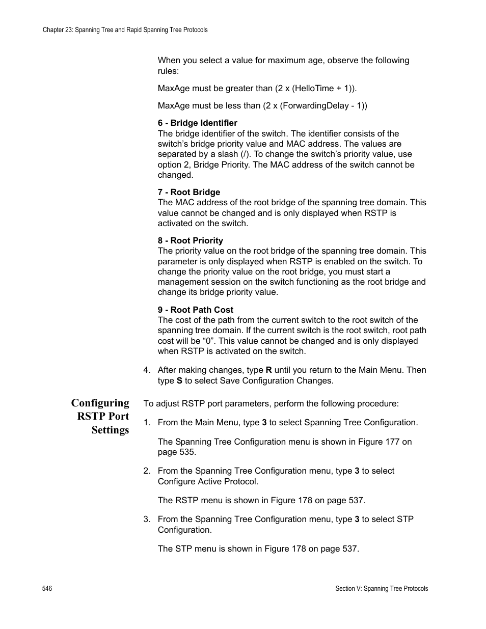 Configuring rstp port settings | Allied Telesis AT-S63 User Manual | Page 546 / 908