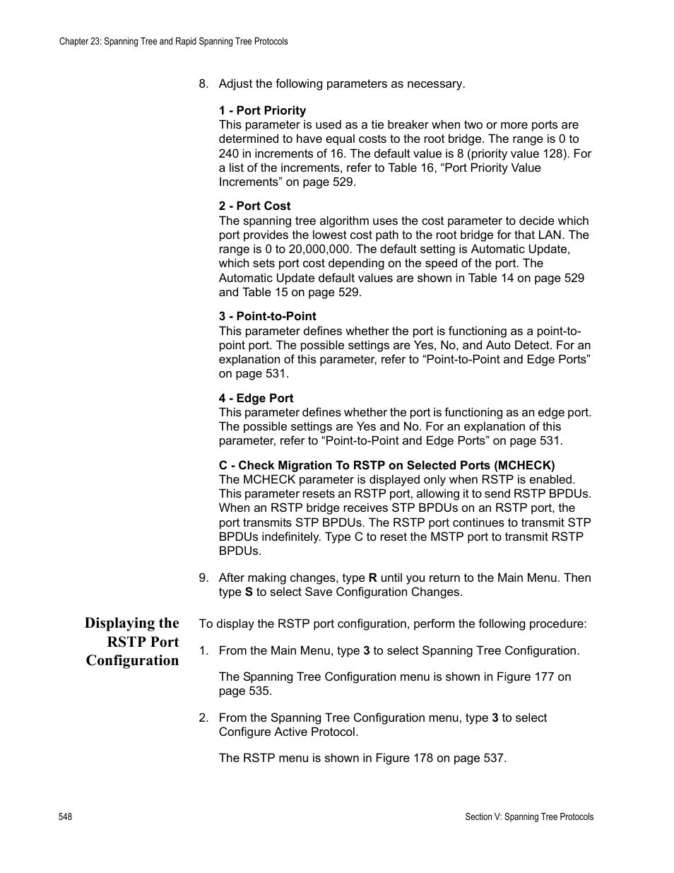 Displaying the rstp port configuration | Allied Telesis AT-S63 User Manual | Page 548 / 908