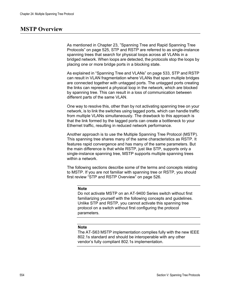 Mstp overview | Allied Telesis AT-S63 User Manual | Page 554 / 908