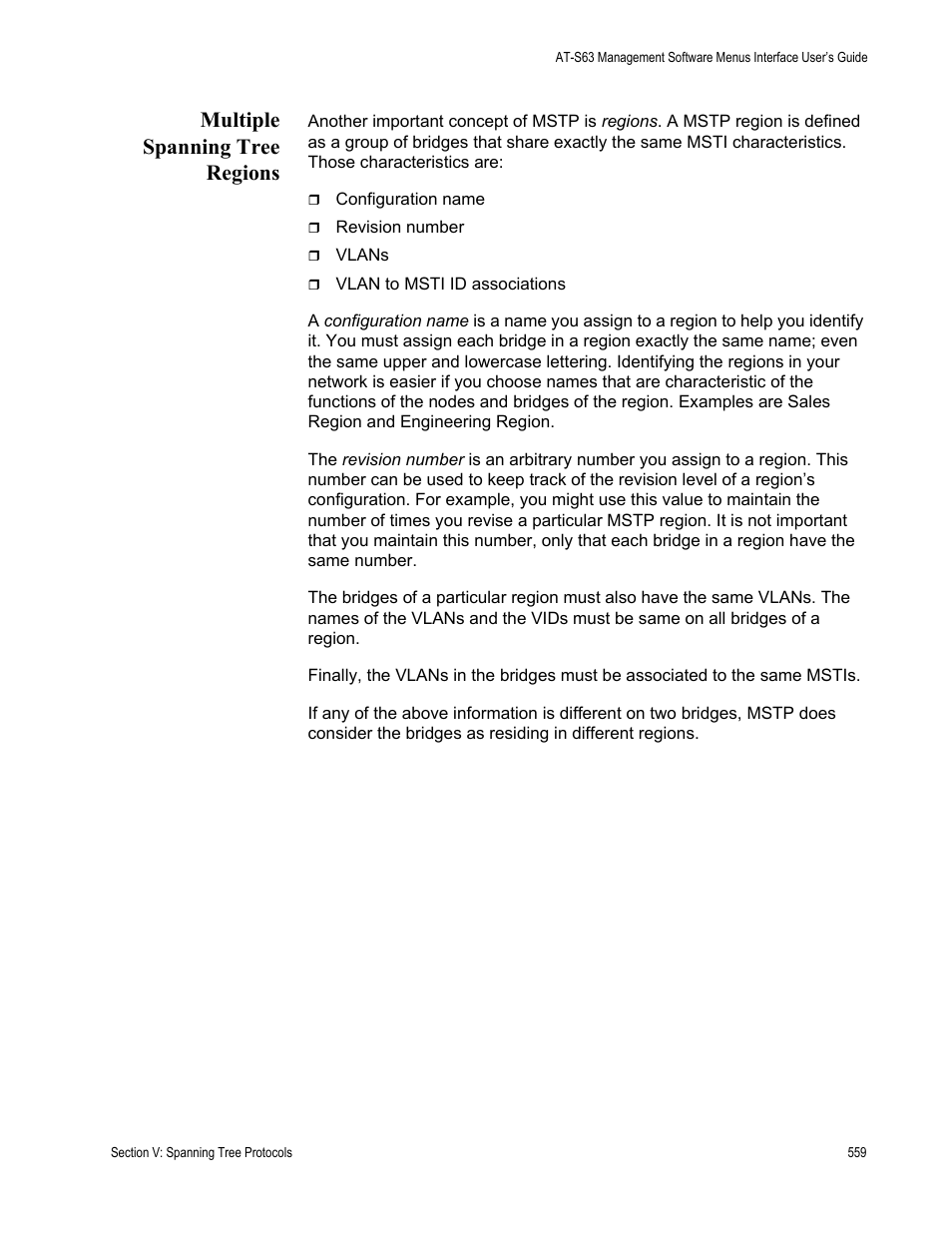 Multiple spanning tree regions | Allied Telesis AT-S63 User Manual | Page 559 / 908