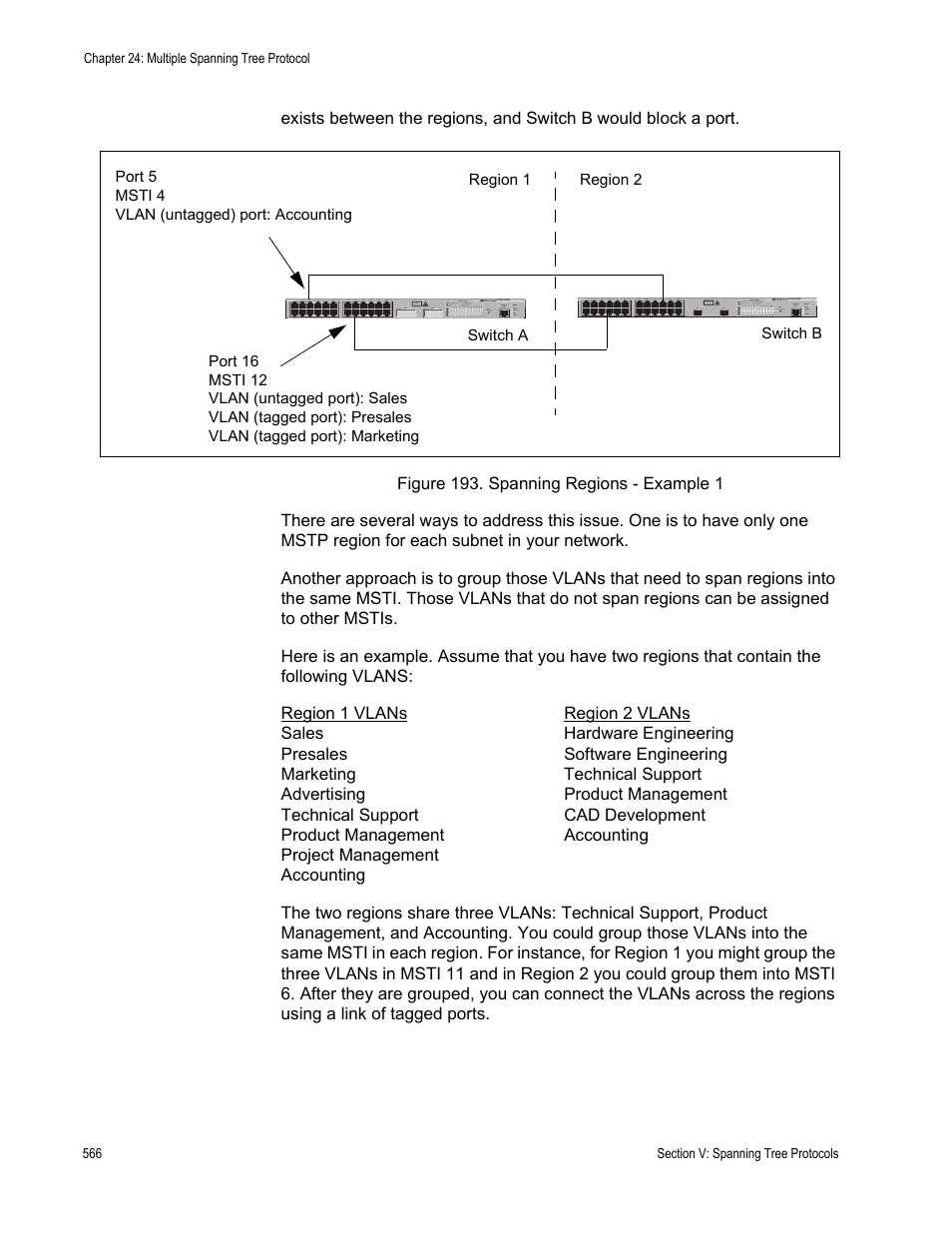 Figure 193: spanning regions - example 1 | Allied Telesis AT-S63 User Manual | Page 566 / 908