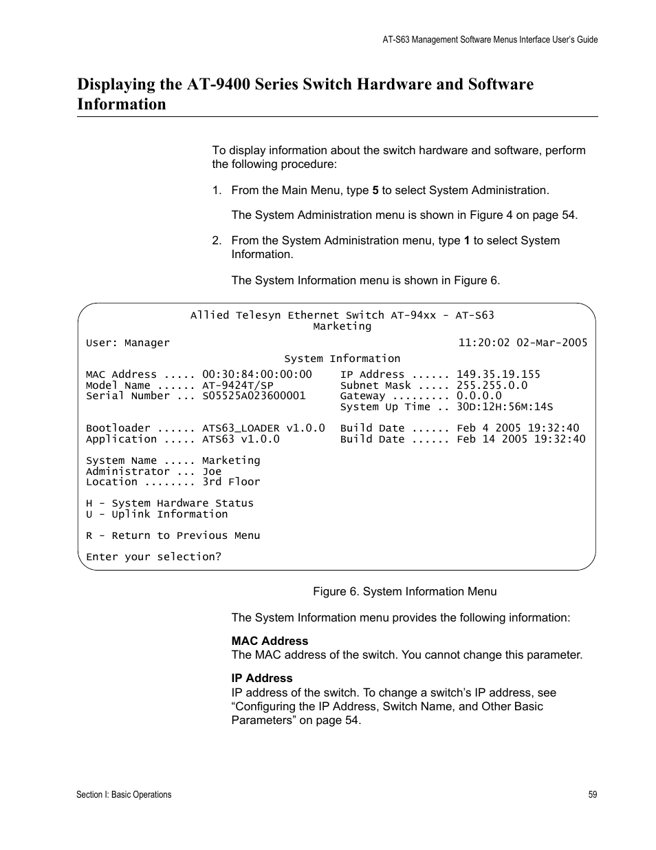 Figure 6: system information menu | Allied Telesis AT-S63 User Manual | Page 59 / 908