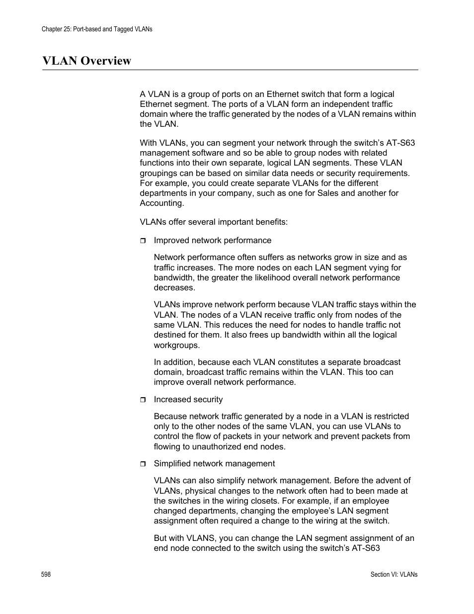 Vlan overview | Allied Telesis AT-S63 User Manual | Page 598 / 908