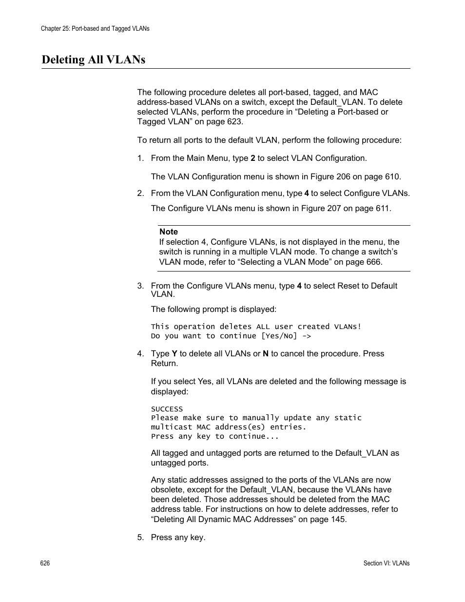 Deleting all vlans | Allied Telesis AT-S63 User Manual | Page 626 / 908