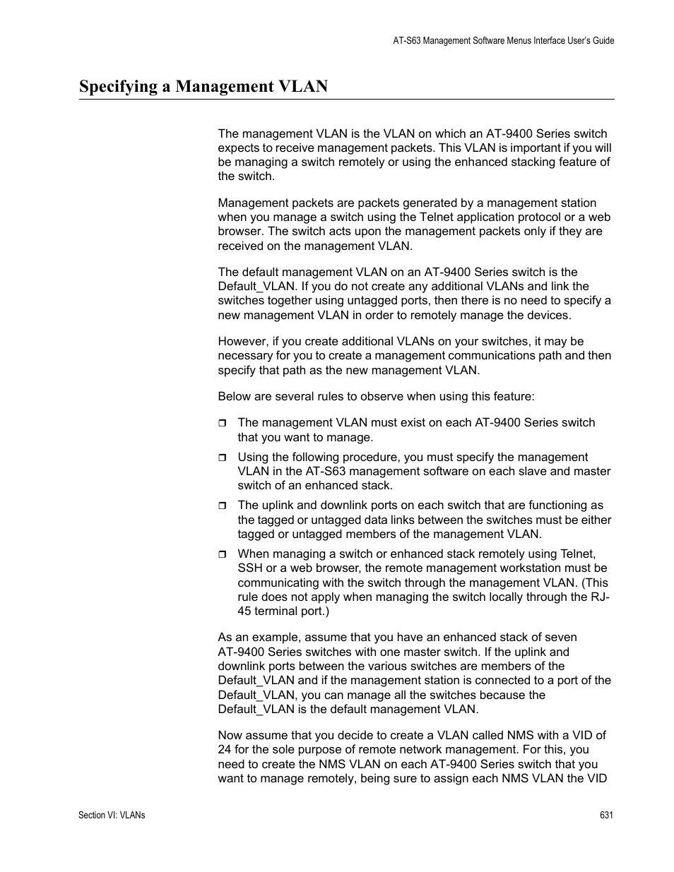 Specifying a management vlan | Allied Telesis AT-S63 User Manual | Page 631 / 908