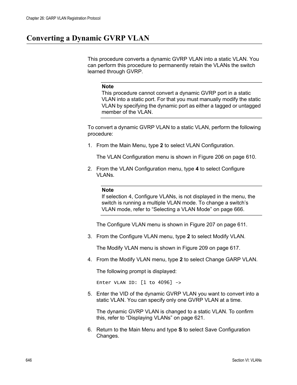 Converting a dynamic gvrp vlan | Allied Telesis AT-S63 User Manual | Page 646 / 908