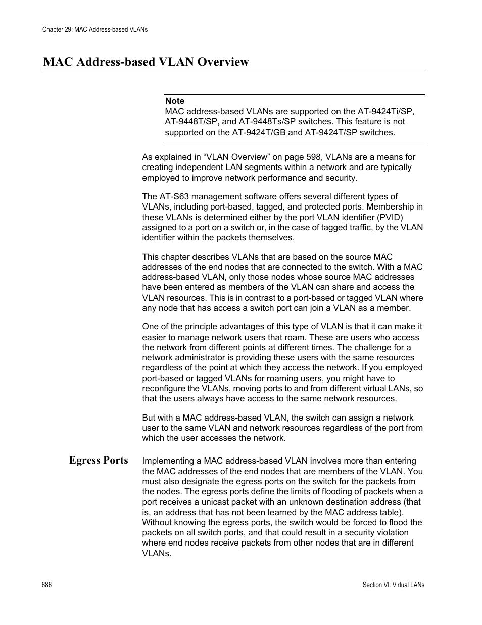 Mac address-based vlan overview, Egress ports | Allied Telesis AT-S63 User Manual | Page 686 / 908