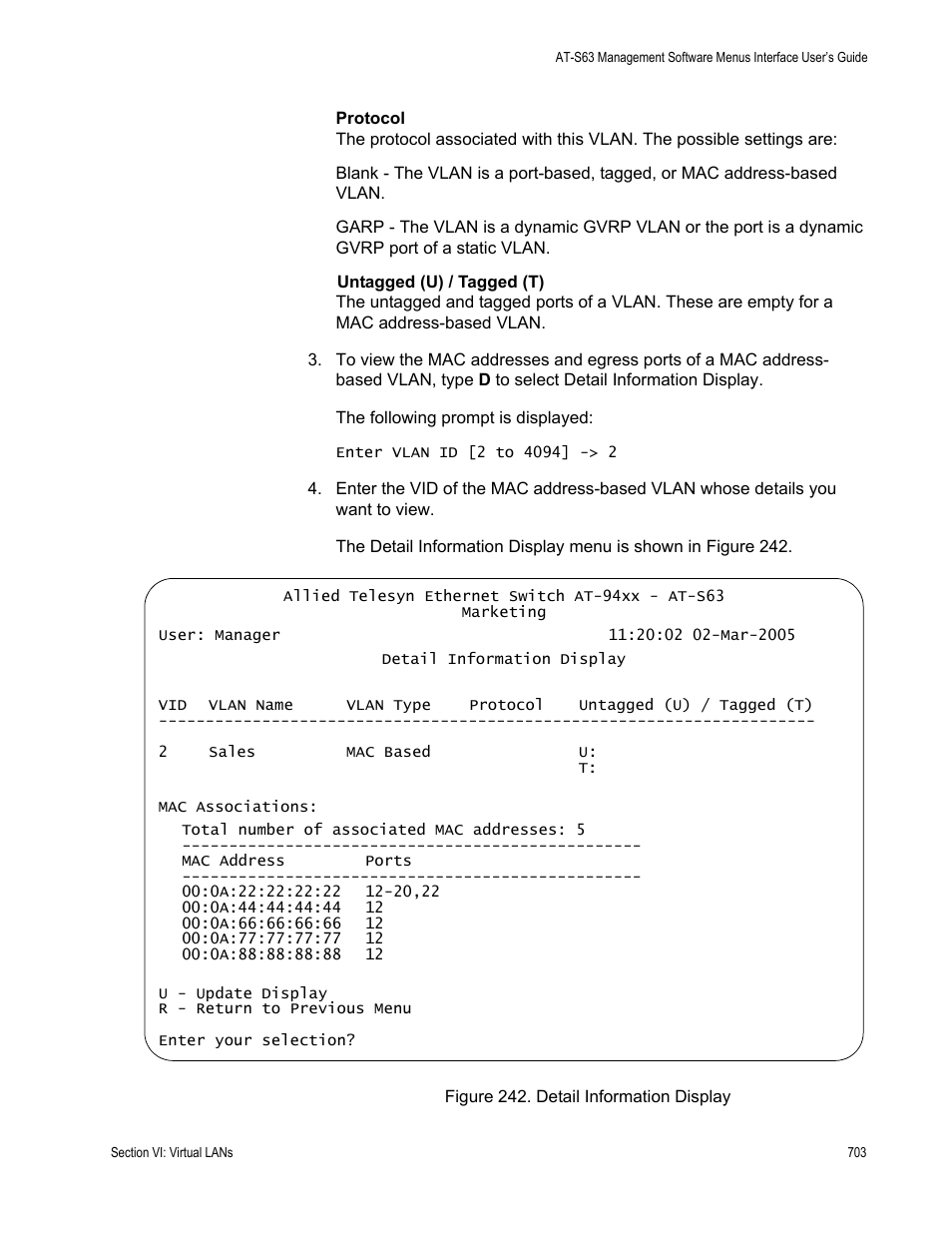 Figure 242: detail information display | Allied Telesis AT-S63 User Manual | Page 703 / 908