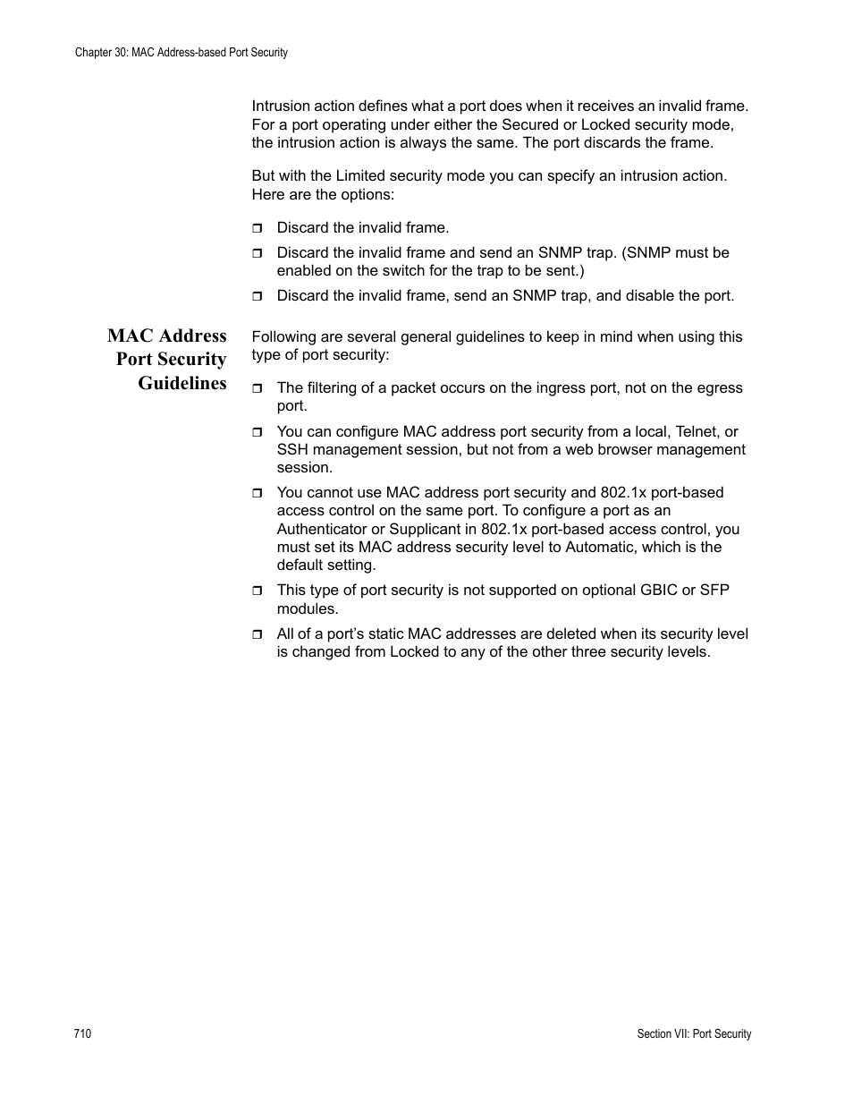 Mac address port security guidelines | Allied Telesis AT-S63 User Manual | Page 710 / 908