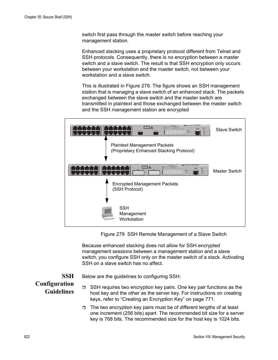 Ssh configuration guidelines, Below are the guidelines to configuring ssh, Class 1 laser product | L/a d/c d/c l/a d/c l/a | Allied Telesis AT-S63 User Manual | Page 822 / 908