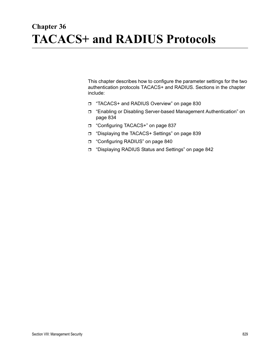Chapter 36, Tacacs+ and radius protocols, Chapter 36: tacacs+ and radius protocols | Allied Telesis AT-S63 User Manual | Page 829 / 908