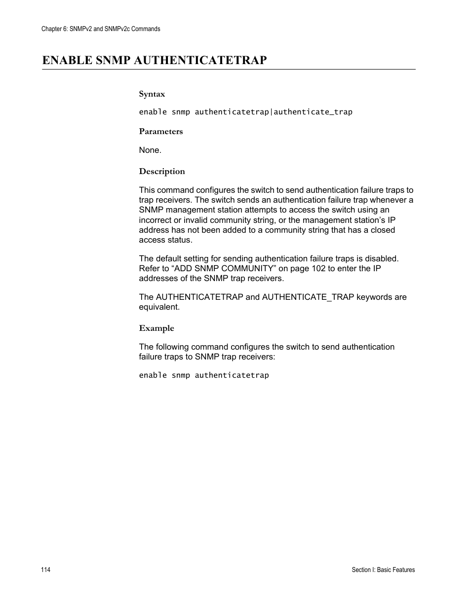 Enable snmp authenticatetrap | Allied Telesis AT-S63 User Manual | Page 114 / 680