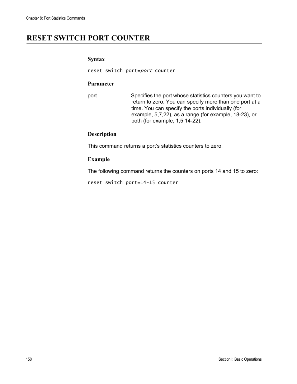 Reset switch port counter | Allied Telesis AT-S63 User Manual | Page 150 / 680