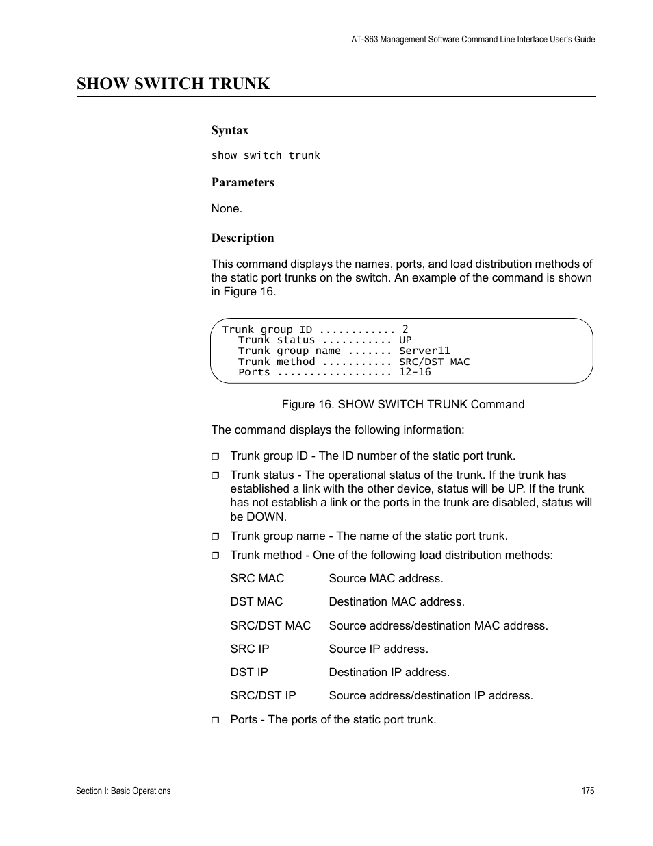 Show switch trunk | Allied Telesis AT-S63 User Manual | Page 175 / 680