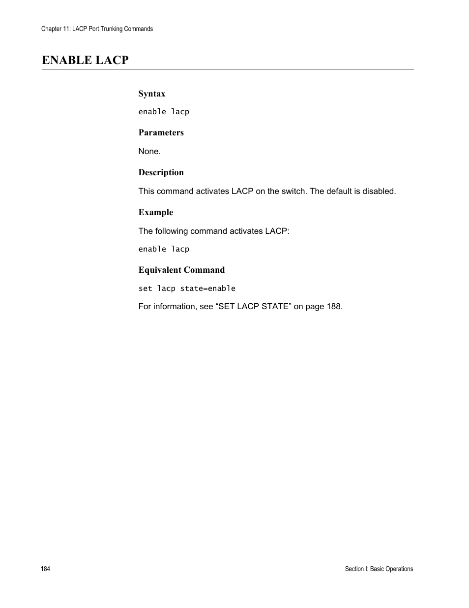 Enable lacp | Allied Telesis AT-S63 User Manual | Page 184 / 680