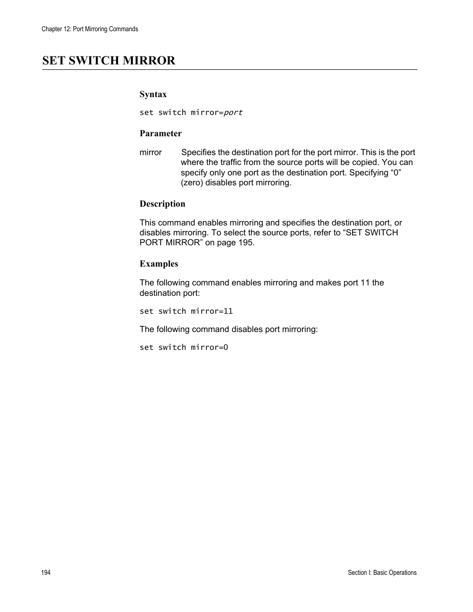 Set switch mirror | Allied Telesis AT-S63 User Manual | Page 194 / 680