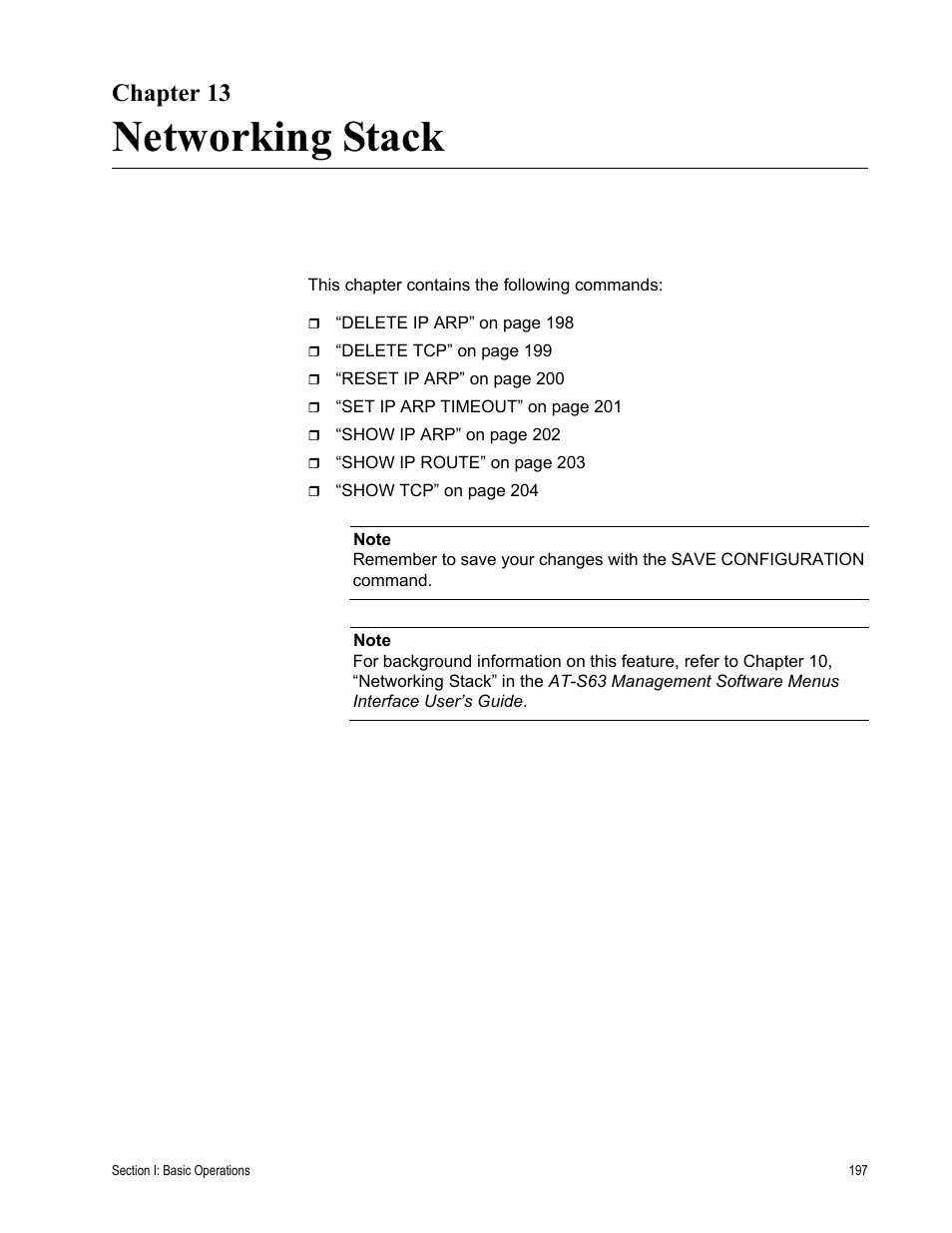 Chapter 13, Networking stack | Allied Telesis AT-S63 User Manual | Page 197 / 680