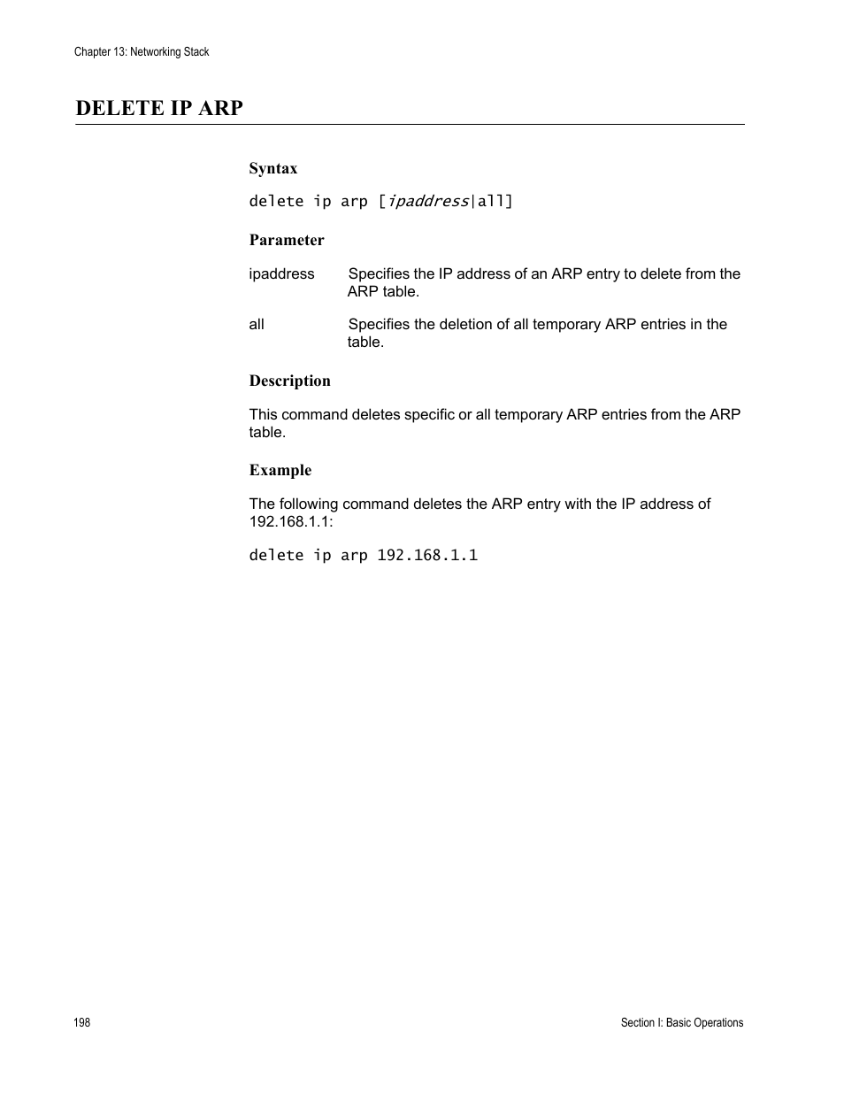Delete ip arp | Allied Telesis AT-S63 User Manual | Page 198 / 680