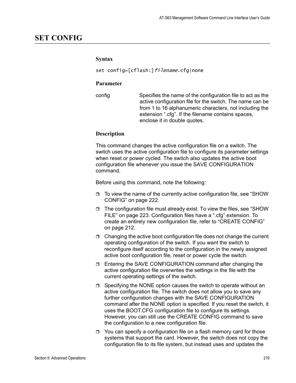 Set config | Allied Telesis AT-S63 User Manual | Page 219 / 680
