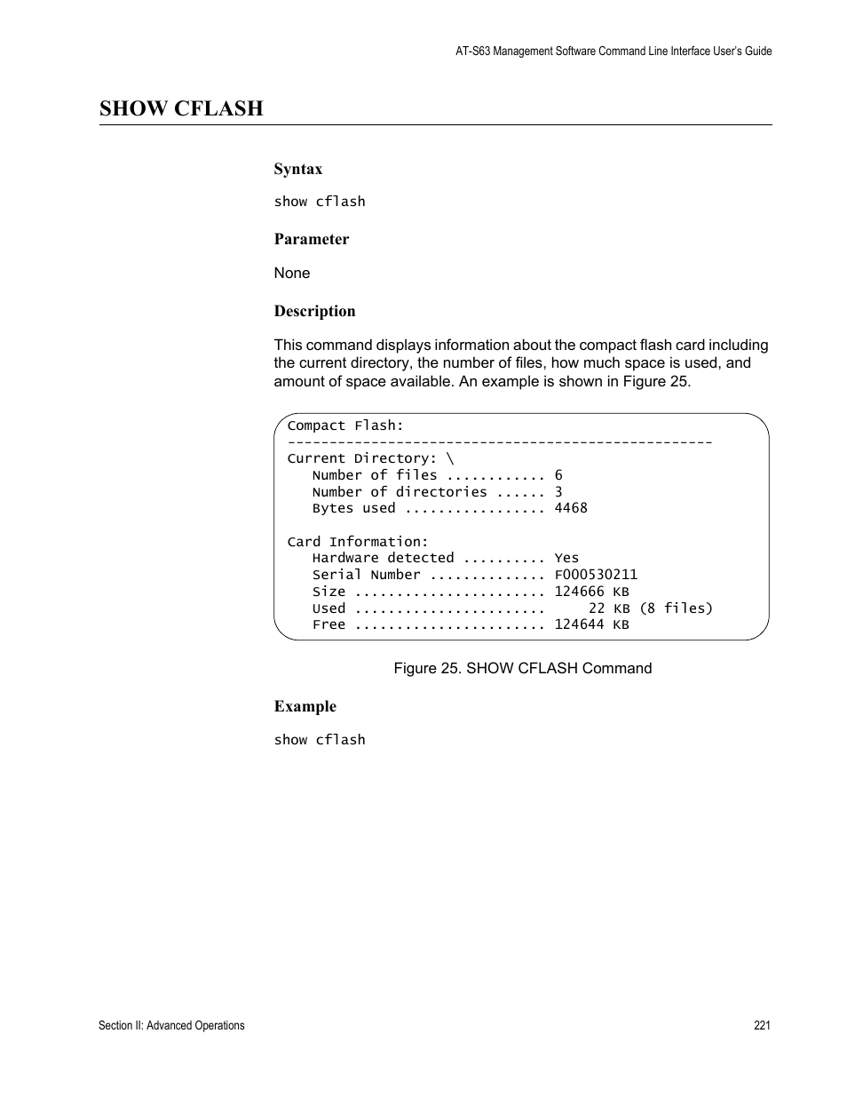 Show cflash | Allied Telesis AT-S63 User Manual | Page 221 / 680