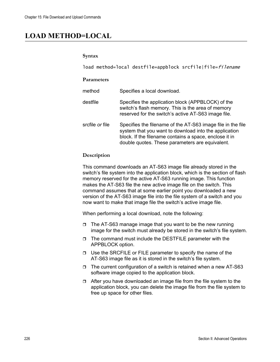 Load method=local | Allied Telesis AT-S63 User Manual | Page 226 / 680