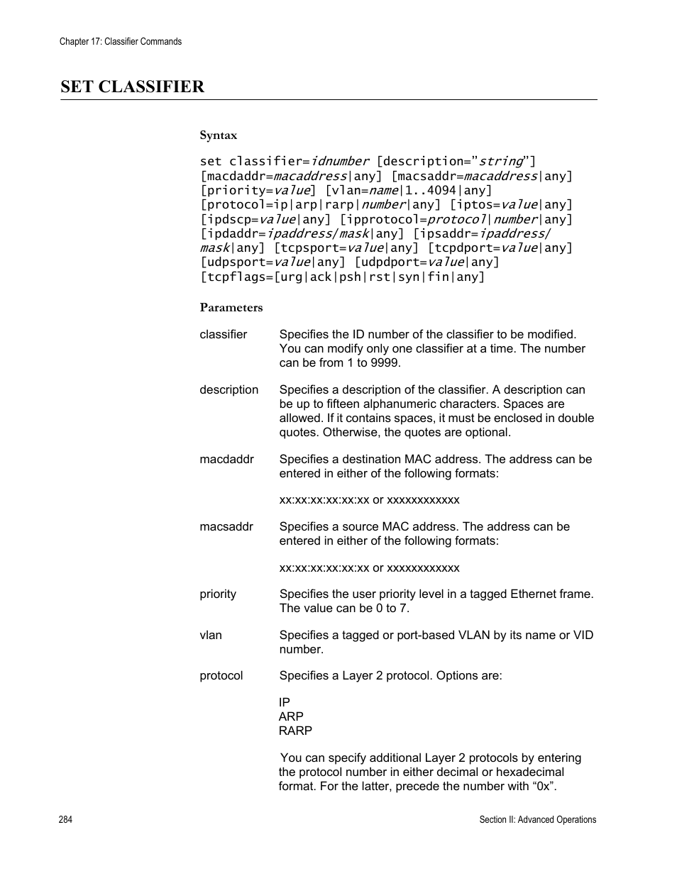 Set classifier | Allied Telesis AT-S63 User Manual | Page 284 / 680