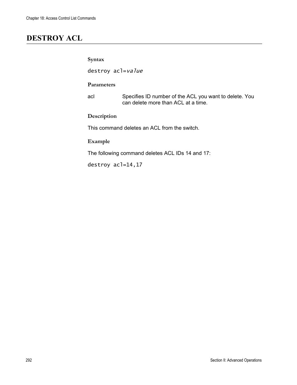Destroy acl | Allied Telesis AT-S63 User Manual | Page 292 / 680