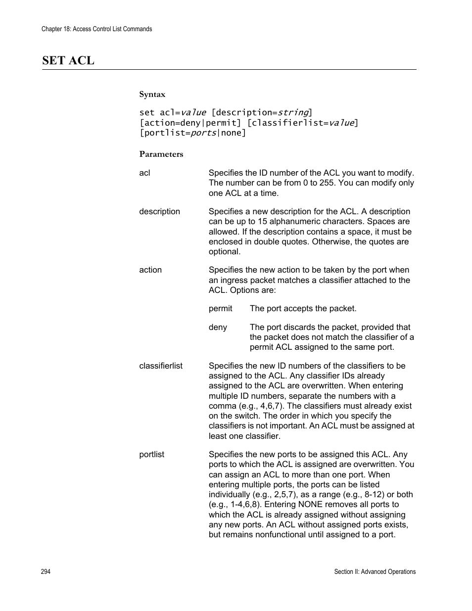 Set acl | Allied Telesis AT-S63 User Manual | Page 294 / 680