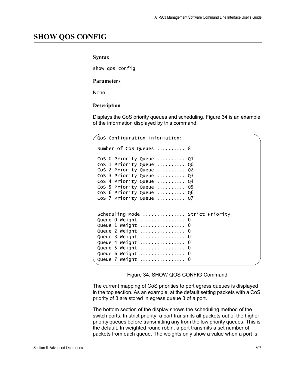 Show qos config | Allied Telesis AT-S63 User Manual | Page 307 / 680
