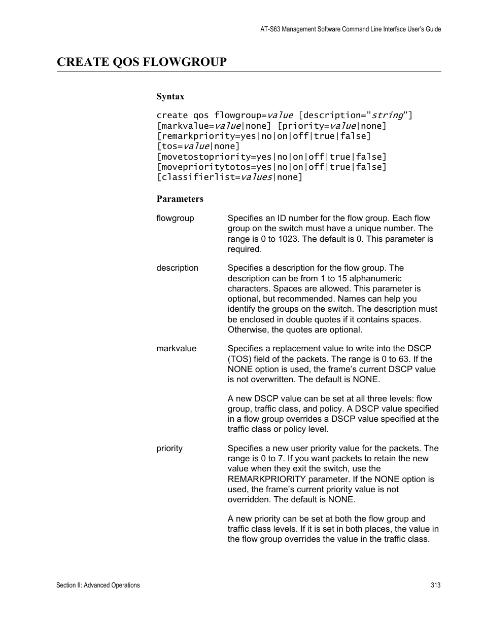 Create qos flowgroup | Allied Telesis AT-S63 User Manual | Page 313 / 680