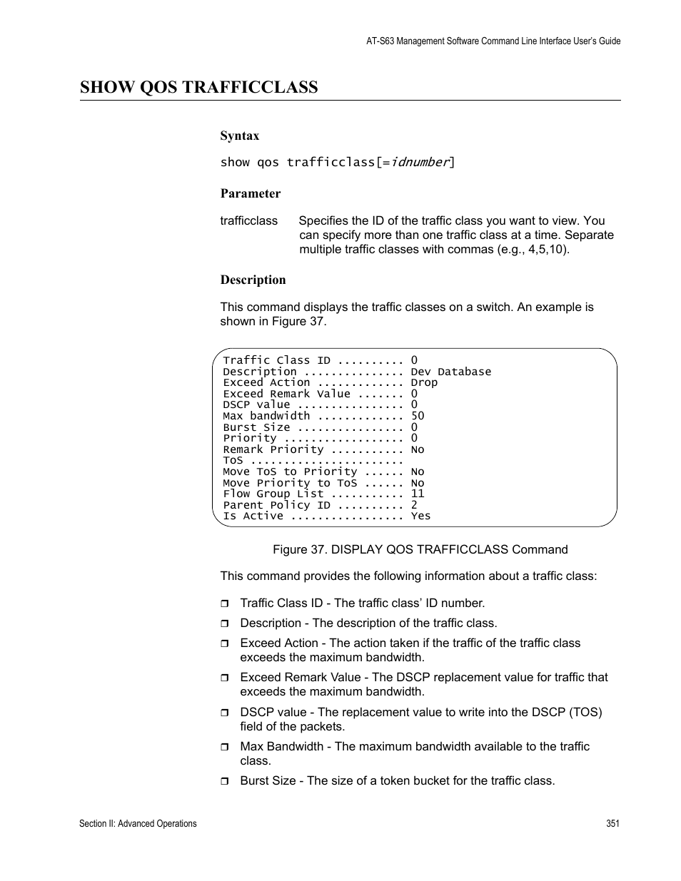 Show qos trafficclass | Allied Telesis AT-S63 User Manual | Page 351 / 680