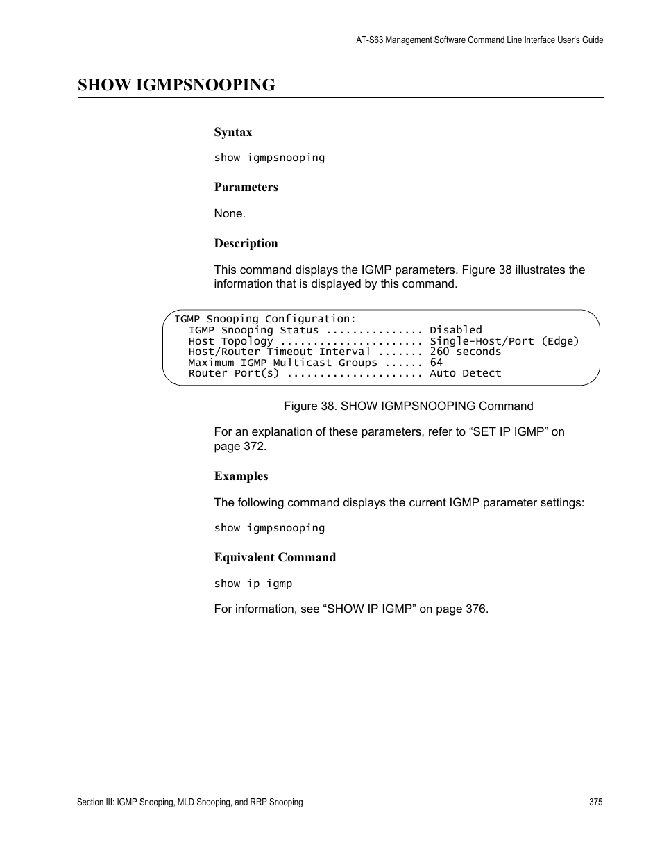Show igmpsnooping | Allied Telesis AT-S63 User Manual | Page 375 / 680