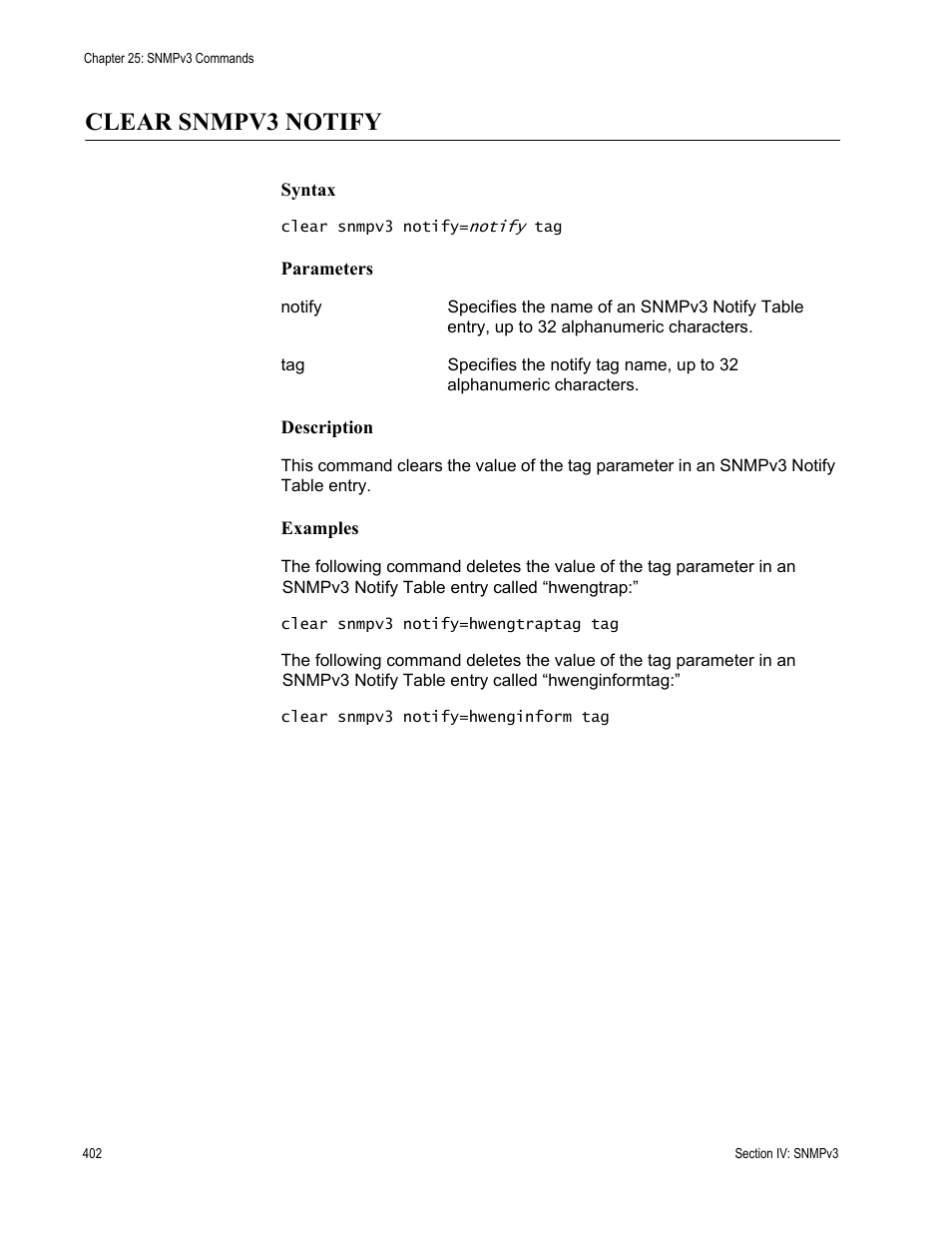 Clear snmpv3 notify | Allied Telesis AT-S63 User Manual | Page 402 / 680