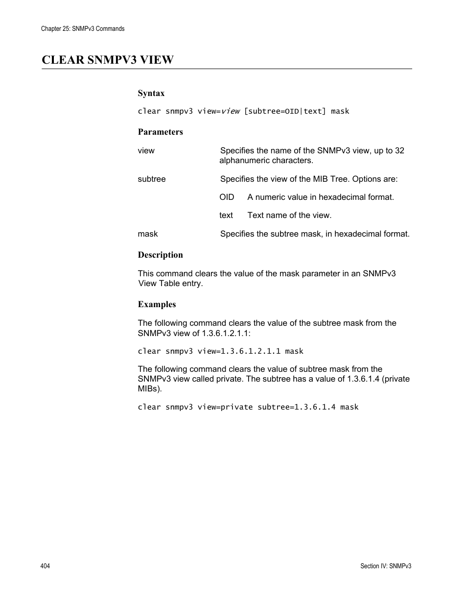 Clear snmpv3 view | Allied Telesis AT-S63 User Manual | Page 404 / 680