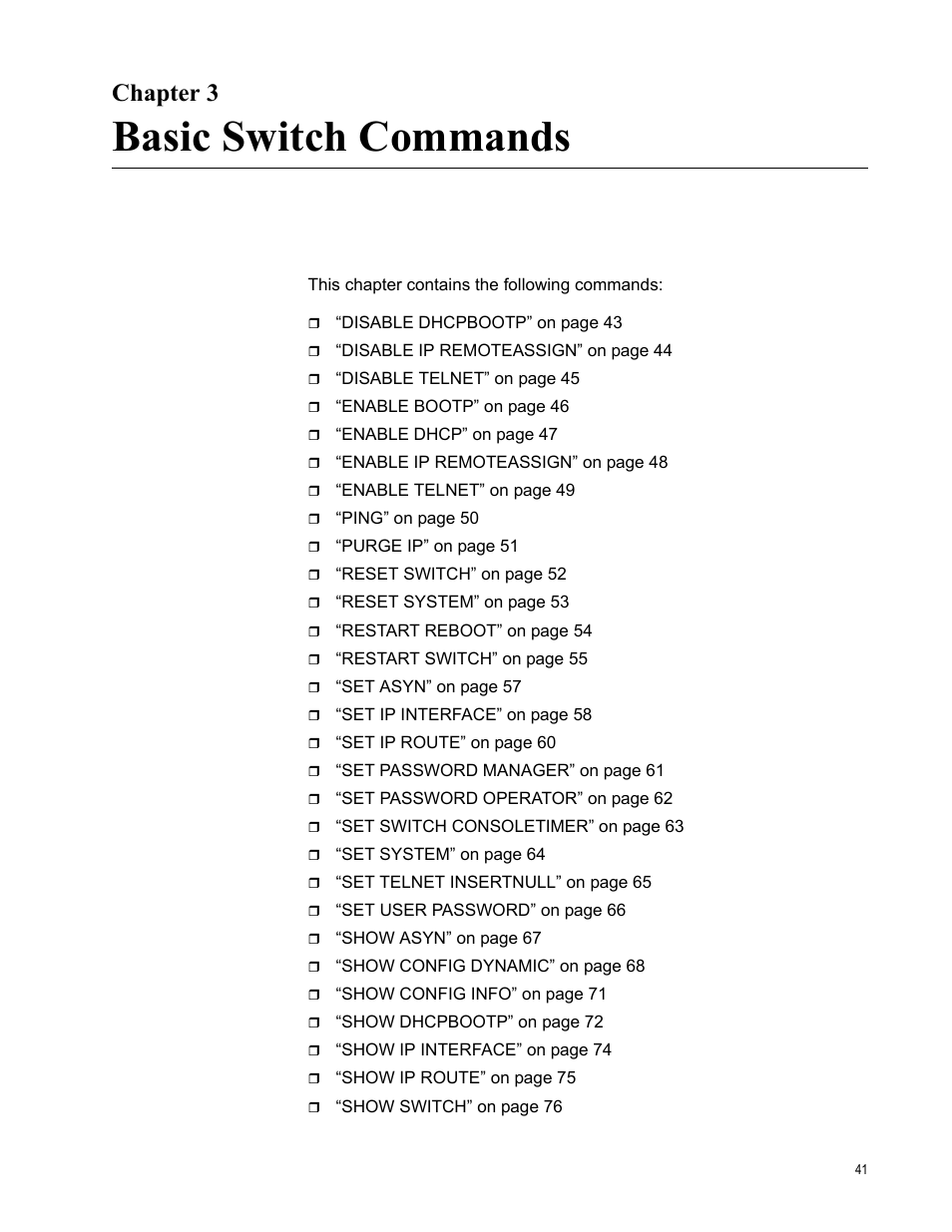 Chapter 3, Basic switch commands | Allied Telesis AT-S63 User Manual | Page 41 / 680