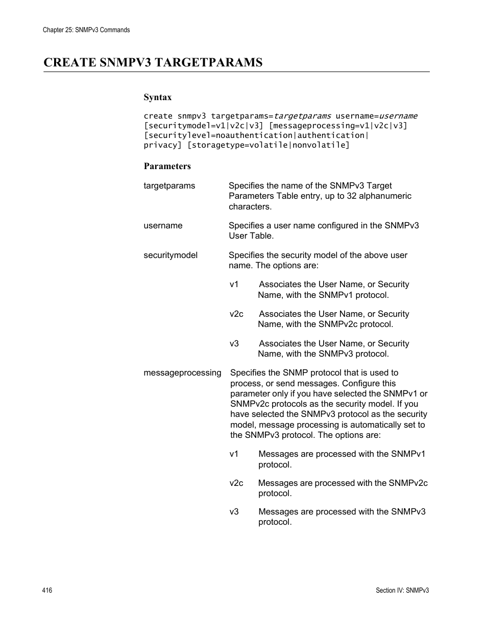 Create snmpv3 targetparams | Allied Telesis AT-S63 User Manual | Page 416 / 680