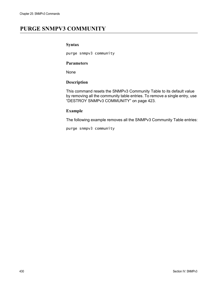 Purge snmpv3 community | Allied Telesis AT-S63 User Manual | Page 430 / 680