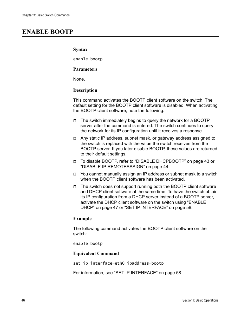 Enable bootp | Allied Telesis AT-S63 User Manual | Page 46 / 680