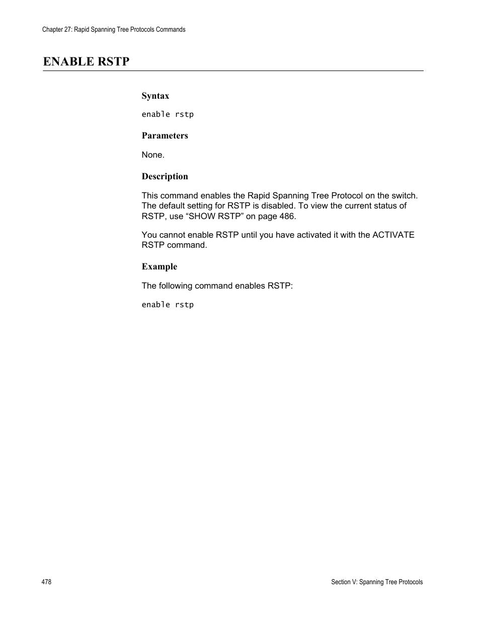 Enable rstp | Allied Telesis AT-S63 User Manual | Page 478 / 680