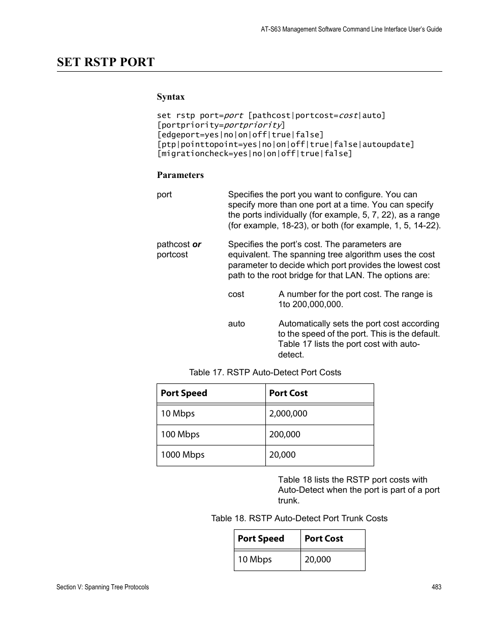 Set rstp port | Allied Telesis AT-S63 User Manual | Page 483 / 680