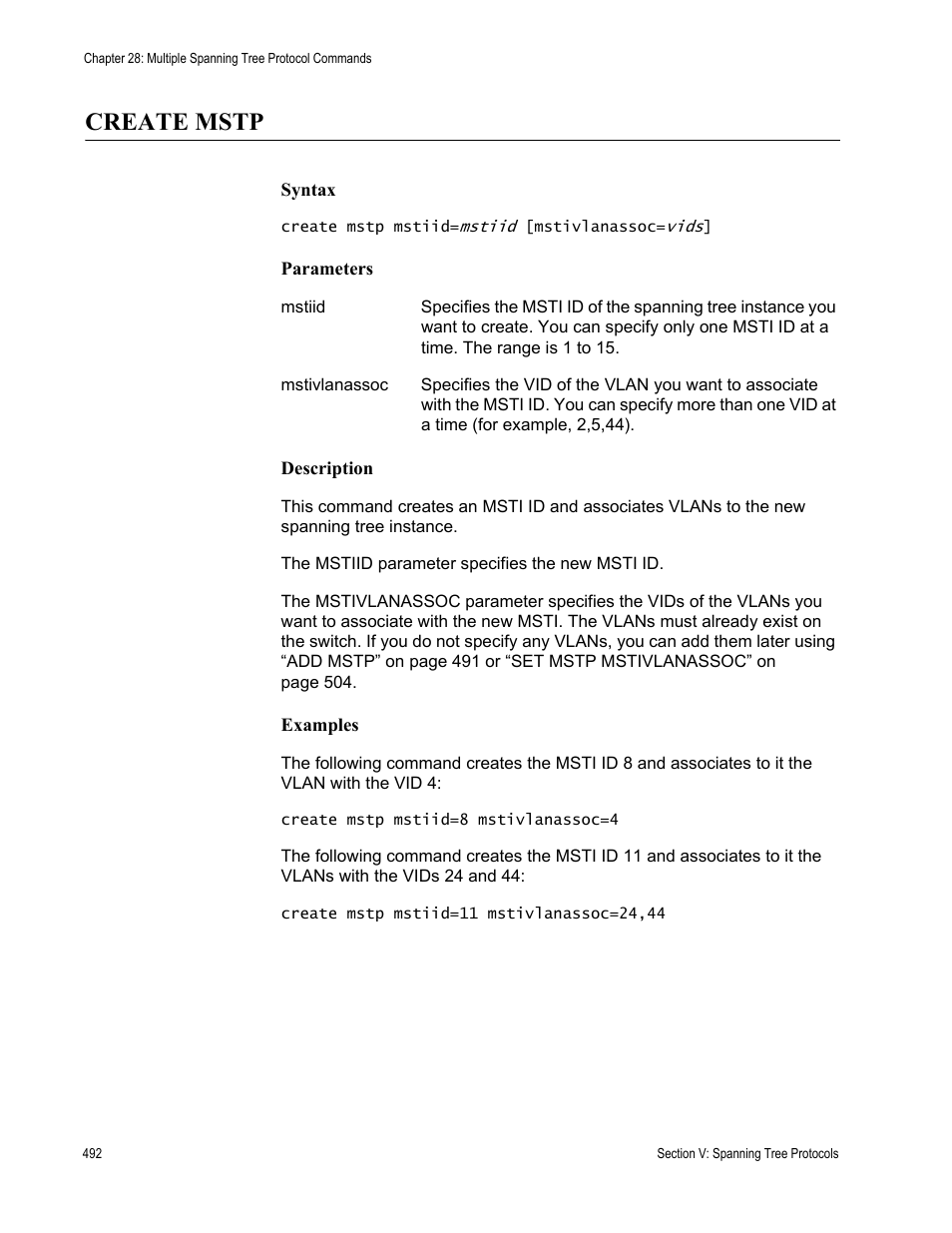 Create mstp | Allied Telesis AT-S63 User Manual | Page 492 / 680