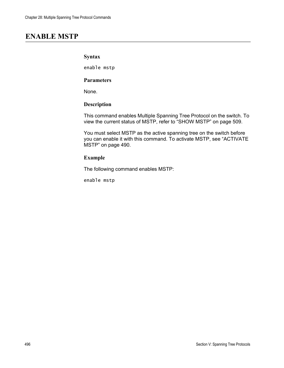 Enable mstp | Allied Telesis AT-S63 User Manual | Page 496 / 680