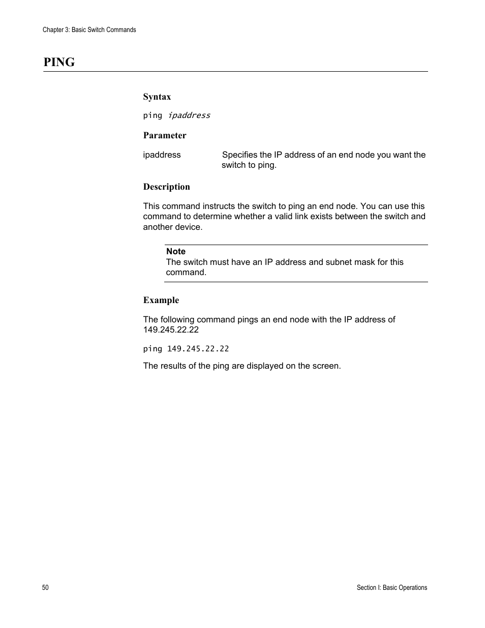 Ping | Allied Telesis AT-S63 User Manual | Page 50 / 680
