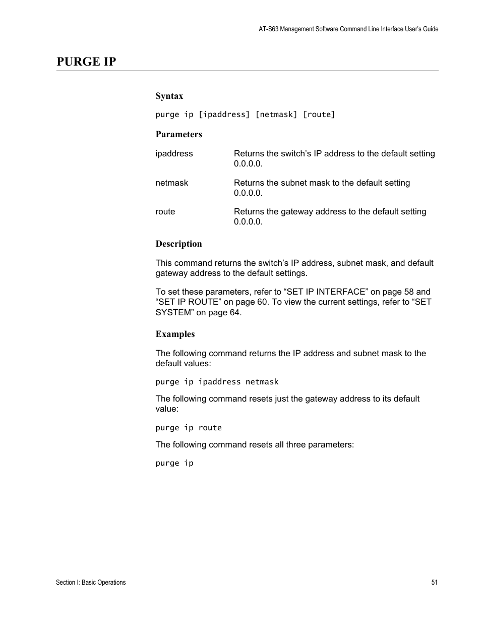 Purge ip | Allied Telesis AT-S63 User Manual | Page 51 / 680