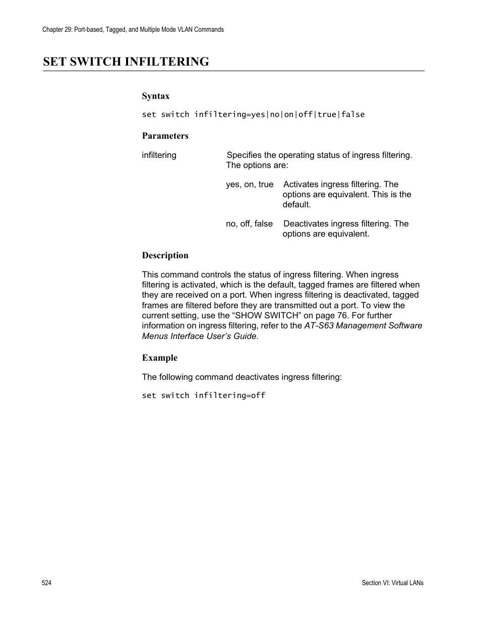 Set switch infiltering | Allied Telesis AT-S63 User Manual | Page 524 / 680