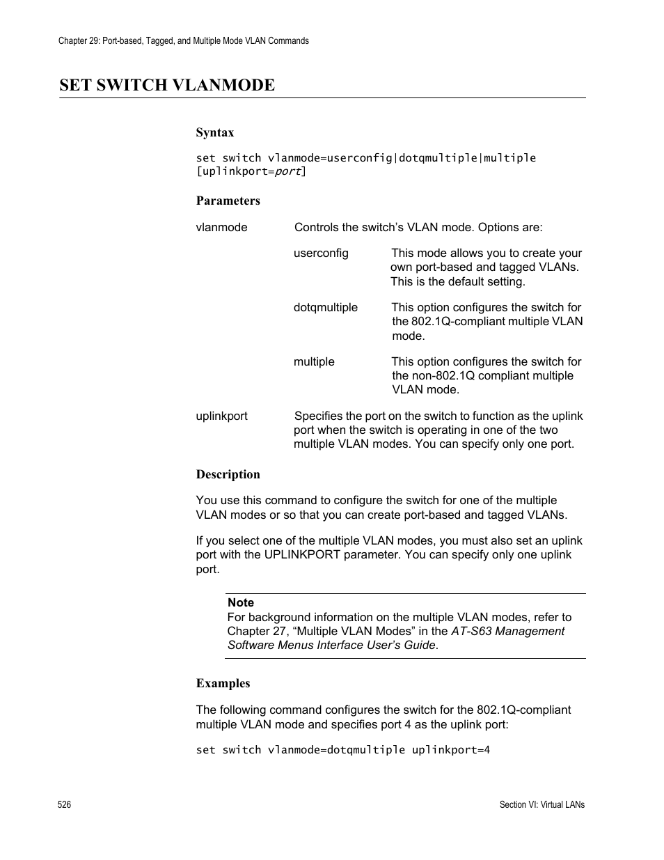 Set switch vlanmode | Allied Telesis AT-S63 User Manual | Page 526 / 680